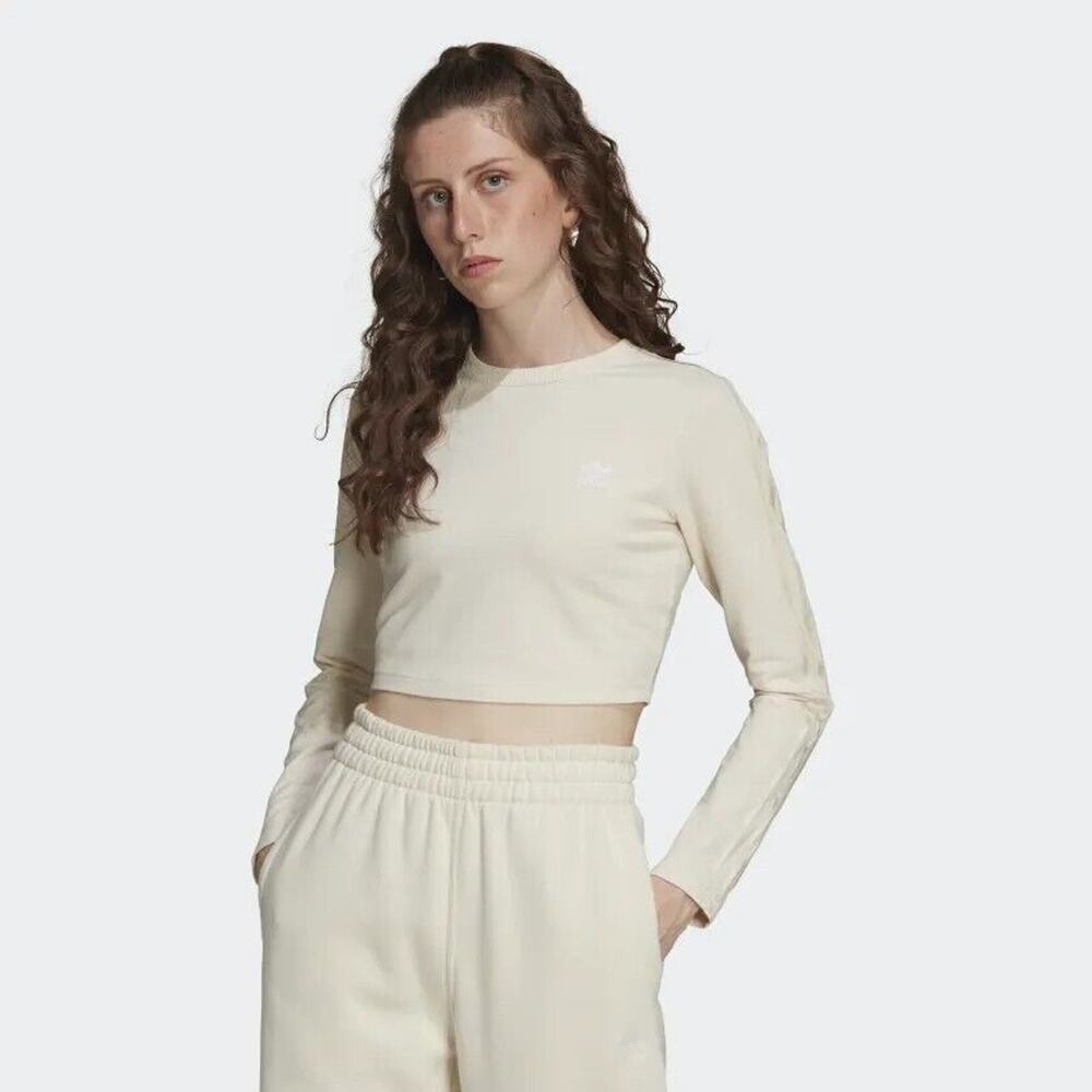 Adidas Originals Women's Cropped Long Sleeve T Shirt in Size LG Off White HG5713